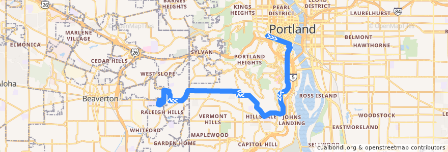Mapa del recorrido Bus 55: Portland => Raleigh Hills de la línea  en Oregon.