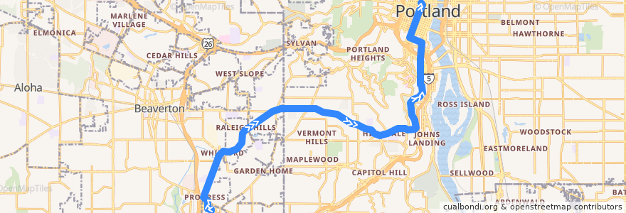 Mapa del recorrido Bus 56: Washington Square Transit Center => Portland de la línea  en 오리건.