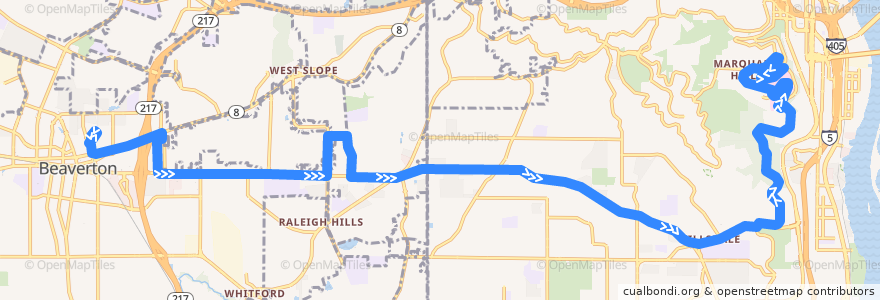 Mapa del recorrido Bus 61: Beaverton Transit Center => Marquam Hill de la línea  en Oregon.