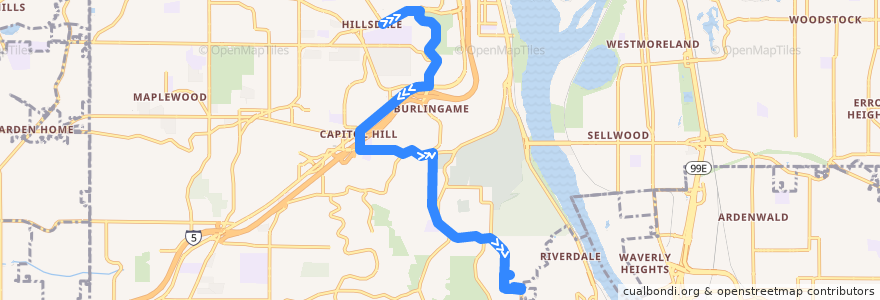 Mapa del recorrido Bus 39: Hillsdale => Lewis & Clark College de la línea  en Portland.
