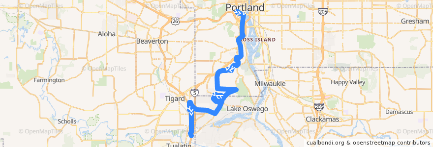 Mapa del recorrido Bus 38: Portland => Tualatin de la línea  en Oregon.