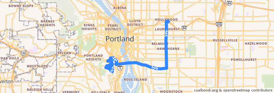 Mapa del recorrido Bus 66: Marquam Hill => Hollywood Transit Center de la línea  en Portland.