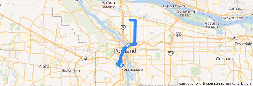 Mapa del recorrido Bus 8: Marquam Hill => Dekum & Durham de la línea  en Portland.