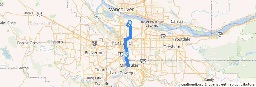 Mapa del recorrido Bus 70: Columbia River Correctional Center => Milwaukie via Southeast 13th Avenue de la línea  en Portland.