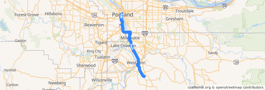 Mapa del recorrido Bus 99: Portland => Clackamas Community College de la línea  en オレゴン州.