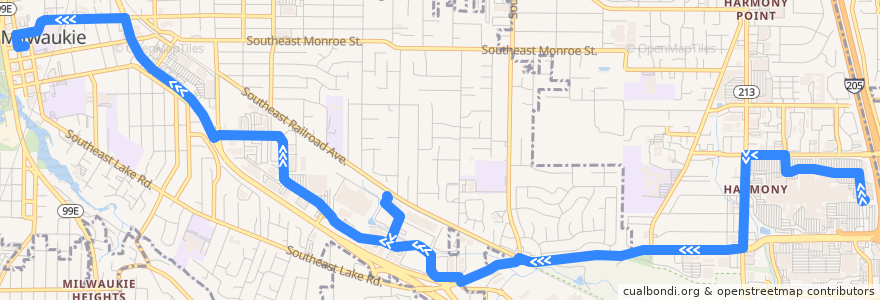 Mapa del recorrido Bus 152: Clackamas Town Center => Milwaukie de la línea  en Clackamas County.