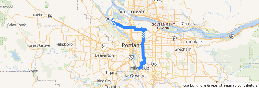 Mapa del recorrido Bus 75: Saint Johns => Milwaukie de la línea  en Portland.