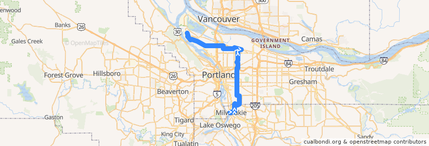 Mapa del recorrido Bus 75: Milwaukie => Saint Johns de la línea  en Portland.