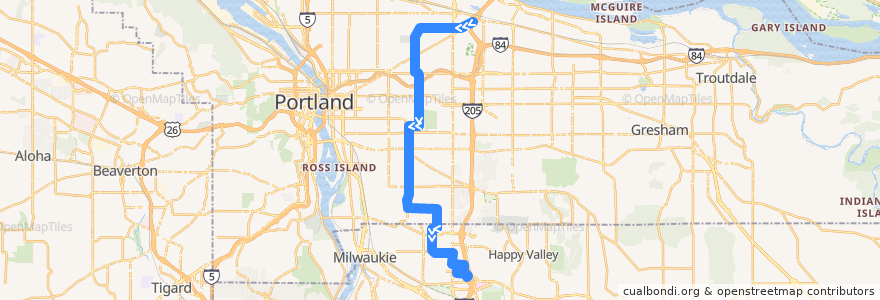 Mapa del recorrido Bus 71: Parkrose/Sumner Transit Center => Clackamas Town Center de la línea  en اورگن.