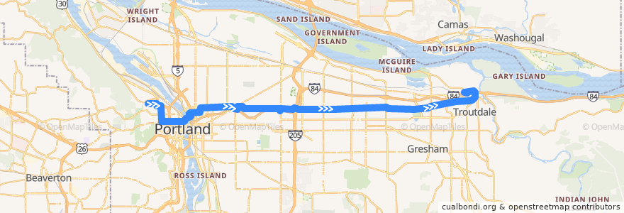 Mapa del recorrido Bus 77: Montgomery Park => Troutdale de la línea  en Multnomah County.