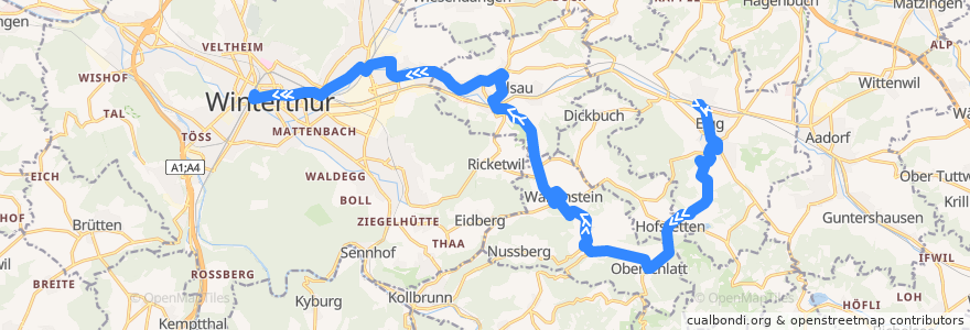 Mapa del recorrido Bus 680: Elgg, Bahnhof => Winterthur, Hauptbahnhof de la línea  en Bezirk Winterthur.