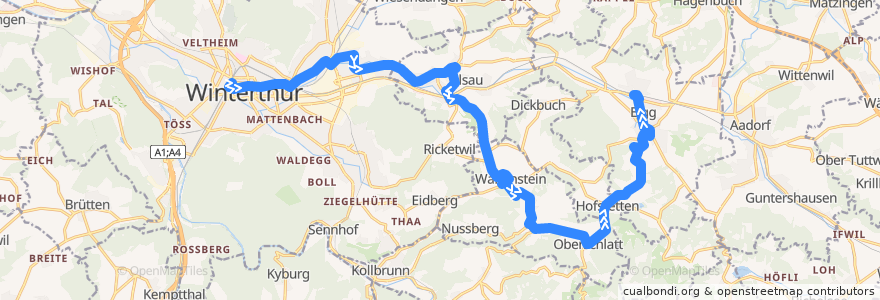 Mapa del recorrido Bus 680: Winterthur, Hauptbahnhof => Elgg, Bahnhof de la línea  en Bezirk Winterthur.