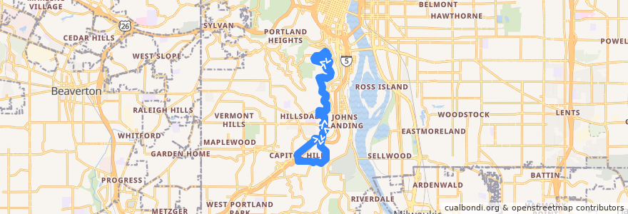 Mapa del recorrido Bus 65: Burlingame => Marquam Hill de la línea  en Portland.