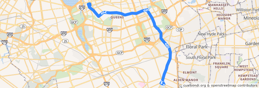 Mapa del recorrido NYCB - Q27 de la línea  en Queens.