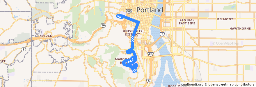 Mapa del recorrido Bus 68: Marquam Hill => Portland de la línea  en Portland.