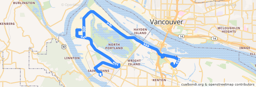 Mapa del recorrido Bus 11: Saint Johns => Vancouver Way & Middlefield de la línea  en Portland.