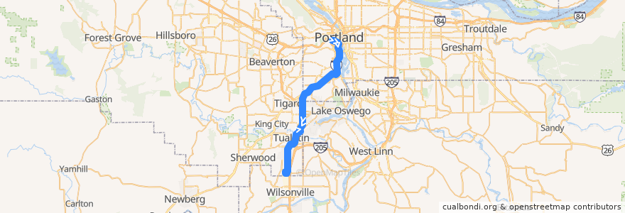 Mapa del recorrido Bus 96: Portland => Tualatin de la línea  en Oregon.