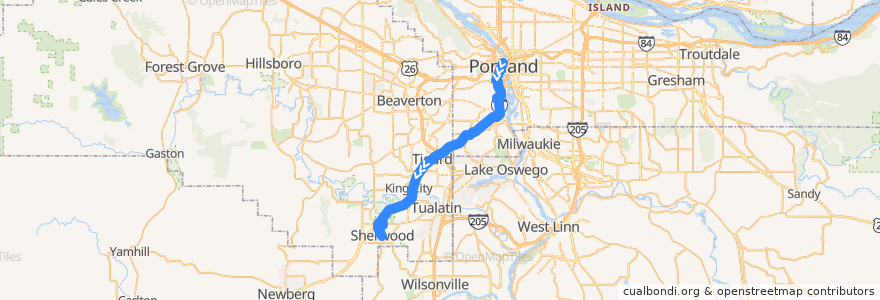 Mapa del recorrido Bus 94: Portland => Sherwood de la línea  en Oregón.