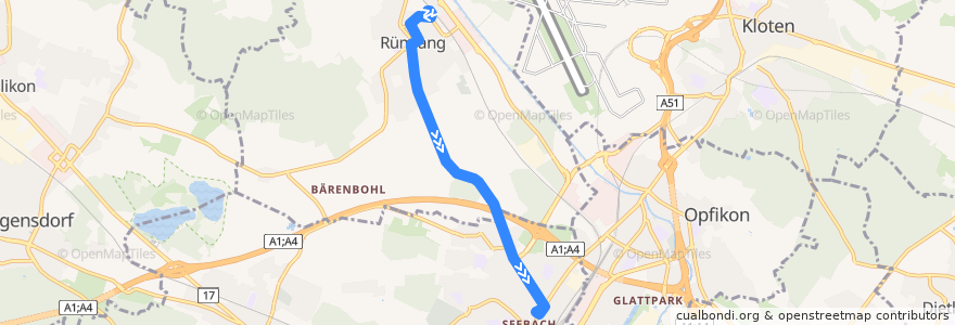 Mapa del recorrido Bus 742: Rümlang, Bahnhof => Zürich, Seebach de la línea  en Zürich.