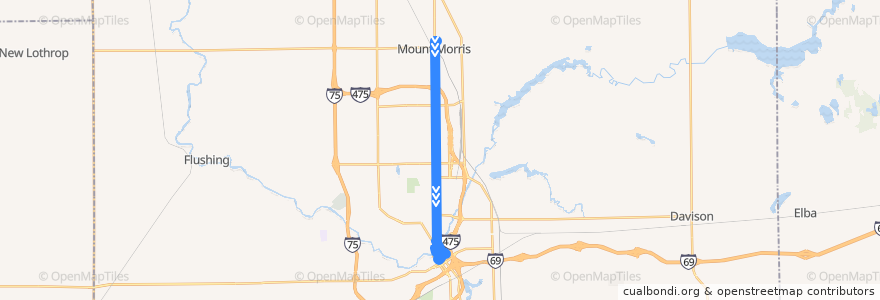 Mapa del recorrido MTA Flint 1 North Saginaw de la línea  en Genesee County.