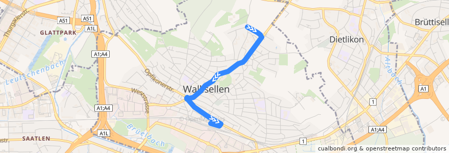 Mapa del recorrido Bus 771: Wallisellen, Schäfligraben => Wallisellen, Bahnhof de la línea  en Wallisellen.