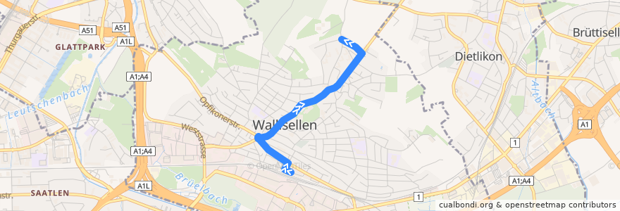 Mapa del recorrido Bus 771: Wallisellen, Bahnhof => Wallisellen, Schäfligraben de la línea  en Wallisellen.