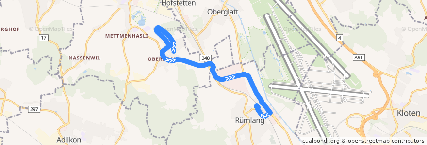 Mapa del recorrido Bus 797: Oberhasli, Hasliberg => Rümlang, Bahnhof de la línea  en Bezirk Dielsdorf.