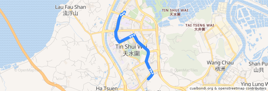 Mapa del recorrido 輕鐵751P綫 Light Rail 751P (天逸 Tin Yat → 天水圍 Tin Shui Wai) de la línea  en Distretto di Yuen Long.