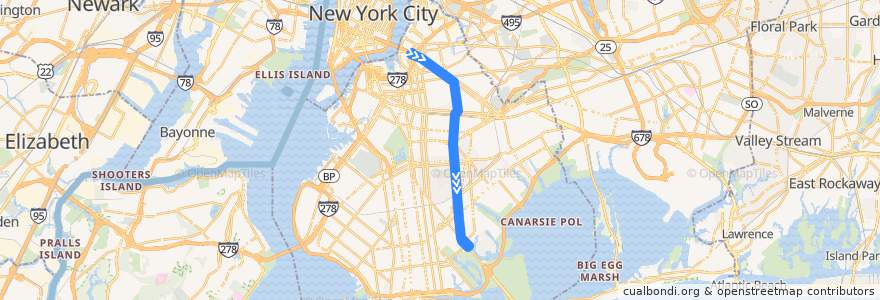 Mapa del recorrido NYCB - B46 de la línea  en Brooklyn.