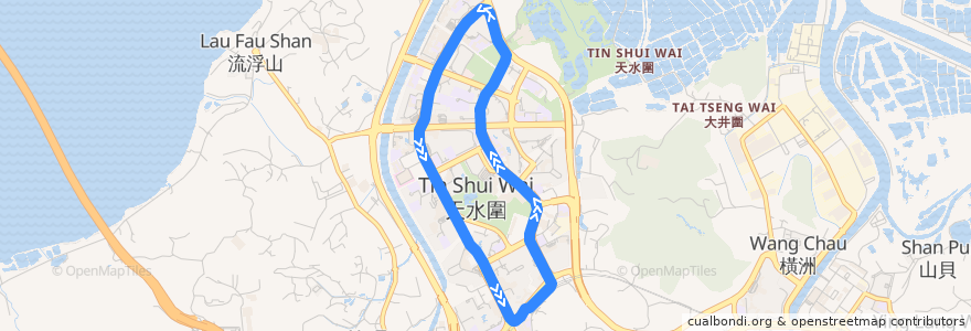 Mapa del recorrido 輕鐵705綫 Light Rail 705 (天水圍循環綫 Tin Shui Wai Circular) de la línea  en مقاطعة يوين لونغ.