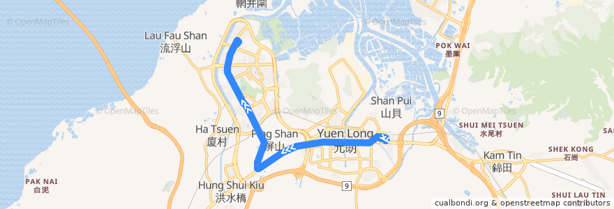 Mapa del recorrido 輕鐵761P綫 Light Rail 761P (元朗 Yuen Long → 天逸 Tin Yat) de la línea  en Yuen Long.