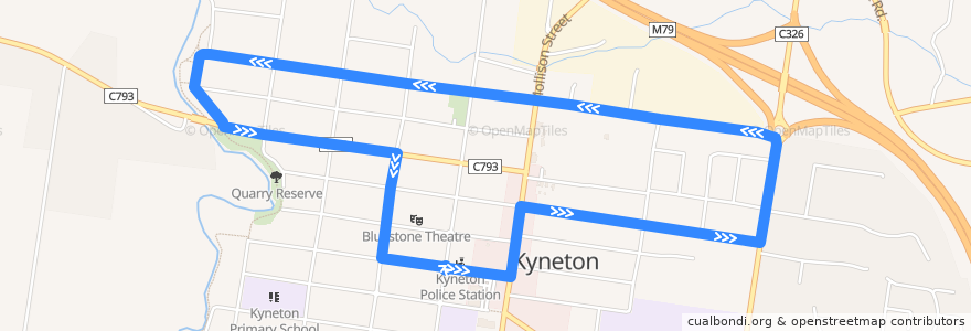 Mapa del recorrido Kyneton Centre - Kyneton North Loop de la línea  en Shire of Macedon Ranges.