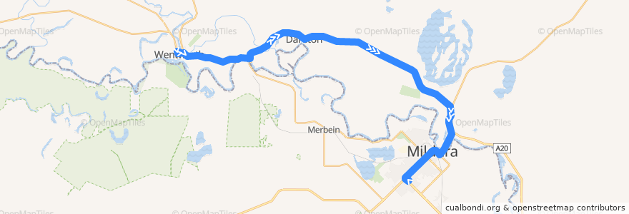 Mapa del recorrido Centro Mildura - Wentworth via Mildura & Buronga de la línea  en Wentworth Shire Council.