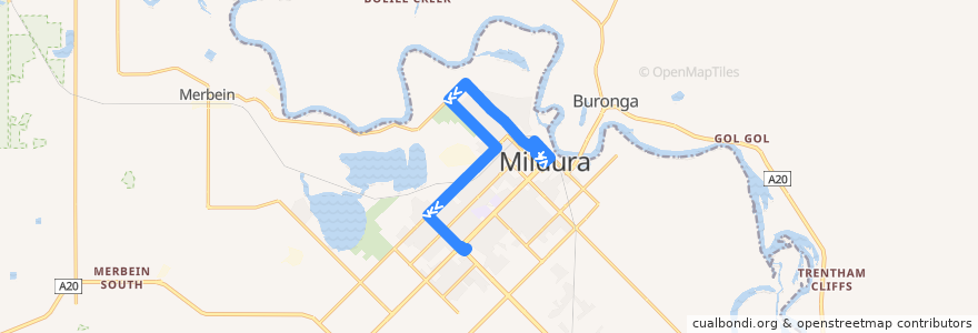 Mapa del recorrido Mildura (Kmart) - Centro Mildura via Ontario Avenue de la línea  en Rural City of Mildura.