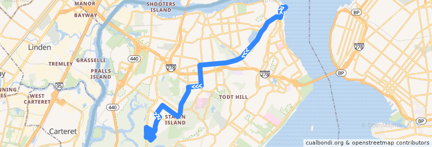 Mapa del recorrido SIBR - S61 de la línea  en Staten Island.