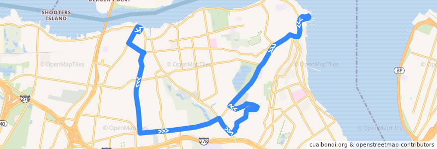 Mapa del recorrido SIBR - S66 de la línea  en Staten Island.
