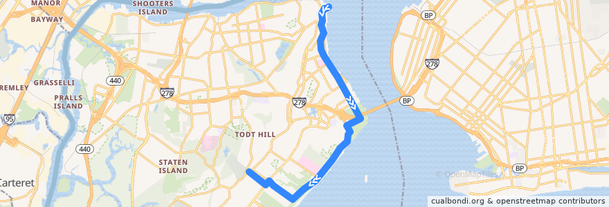 Mapa del recorrido SIBR - S81 de la línea  en Staten Island.