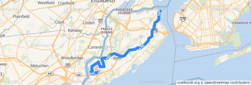 Mapa del recorrido SIBR - S84 de la línea  en Staten Island.