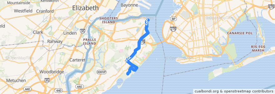 Mapa del recorrido SIBR - S86 de la línea  en Staten Island.