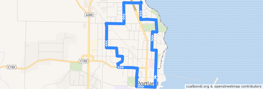 Mapa del recorrido Portland - Portland North Loop de la línea  en Shire of Glenelg.