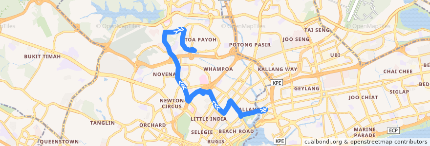 Mapa del recorrido Svc 141 (Lorong 1 Geylang Terminal => Toa Payoh Interchange) de la línea  en 中区.