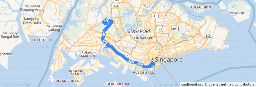 Mapa del recorrido Svc 982E (Opposite Blk 489A => Marina Bay Financial Centre) de la línea  en 싱가포르.