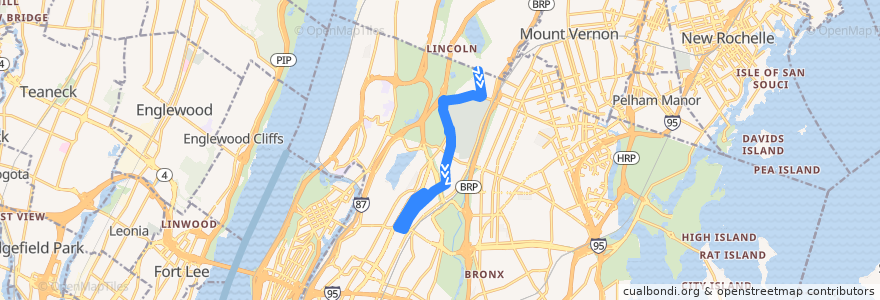 Mapa del recorrido NYCB - Bx34 de la línea  en The Bronx.