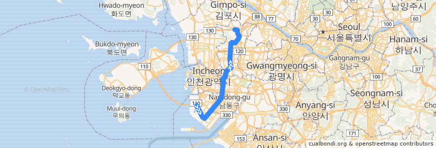 Mapa del recorrido 인천 도시철도 1호선 de la línea  en 인천광역시.