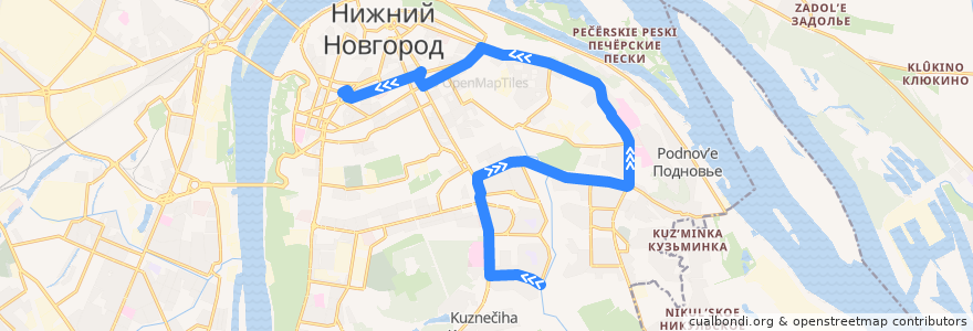 Mapa del recorrido Автобус 16: микрорайон Кузнечиха-2 => площадь Горького de la línea  en городской округ Нижний Новгород.