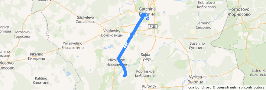 Mapa del recorrido Автобус № 516А: Гатчина, Варшавский вокзал => Меньково de la línea  en Gatchinsky District.