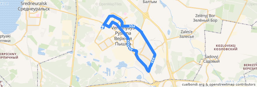 Mapa del recorrido Автобус 2. Автостанция - Развилки - Автостанция (кольцевой) de la línea  en ヴェルフニャヤ・プィシマ管区.