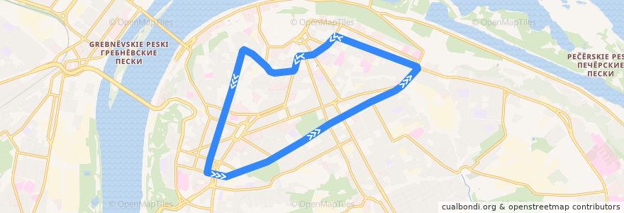 Mapa del recorrido Городское кольцо: против часовой стрелки de la línea  en городской округ Нижний Новгород.