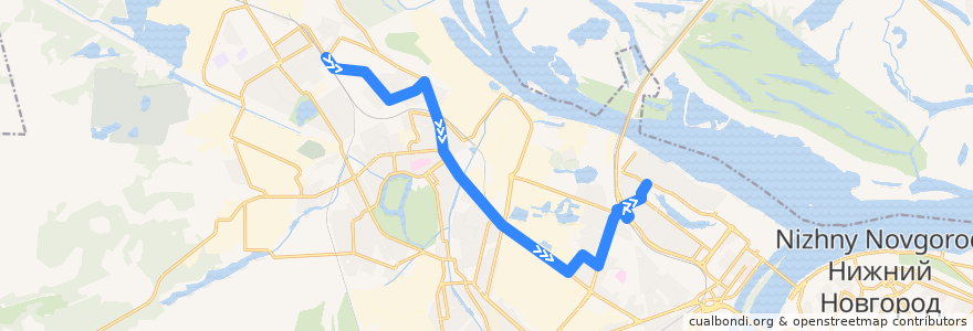 Mapa del recorrido Троллейбус 5: микрорайон Комсомольский => микрорайон Мещерское озеро de la línea  en городской округ Нижний Новгород.