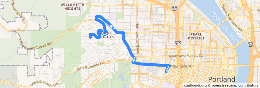 Mapa del recorrido Bus 18: Providence Park => Hillside de la línea  en Portland.